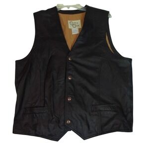CRIPPLE CREEK Black Leather Snap‎ Button Motorcycle Vest w/Cotton Lining Sz. L